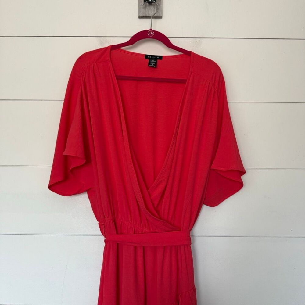 Nel + Lo Women’s 2X Pink Wrap Dress Stretchy Plus Size